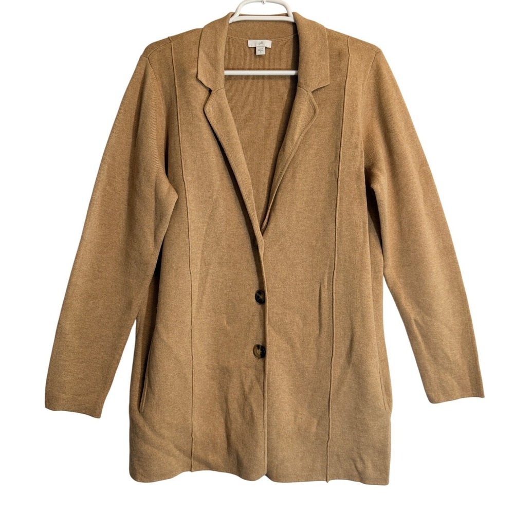 J.Jill Womens Camel Tan Knit Blazer Cardigan Sweater Jacket Size M Notched Lapel